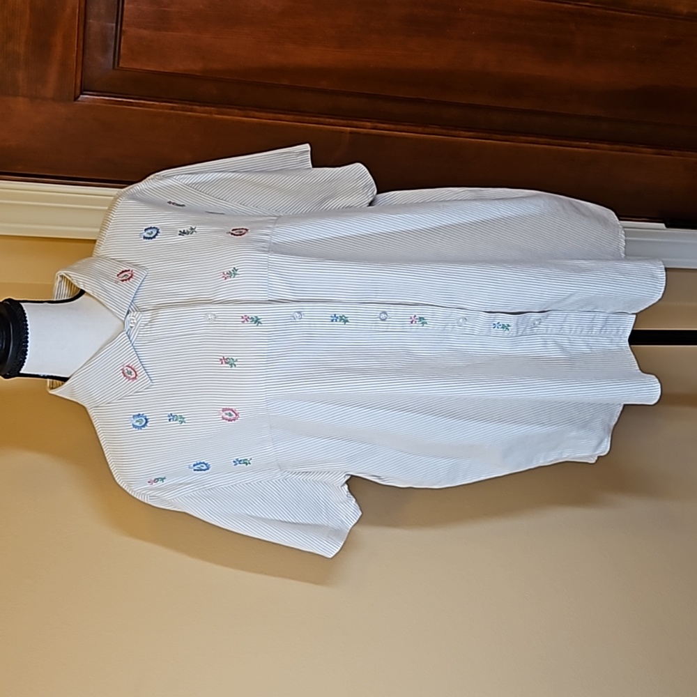 WILLOW BAY BUTTON DOWN SHIRT TOP SHORT SLEEVE 14W/16W 1X VINTAGE STRIPES